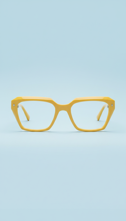 Geometric acetate frames in sunbeam yellow