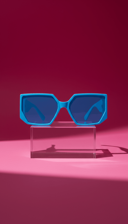 Oversized Pop Blue Geometric Sunglasses - Tha Shade
